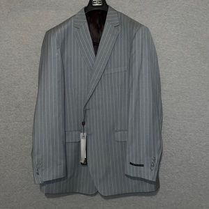 NWT Gino Valentino Grey Pinstripe Suit With Pants Shirt Size 46L Pants Size 40L
